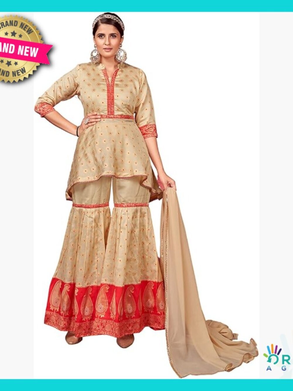 Art Silk Woven Kurta Set Elegant Traditional Tunic Palazzo Dupatta